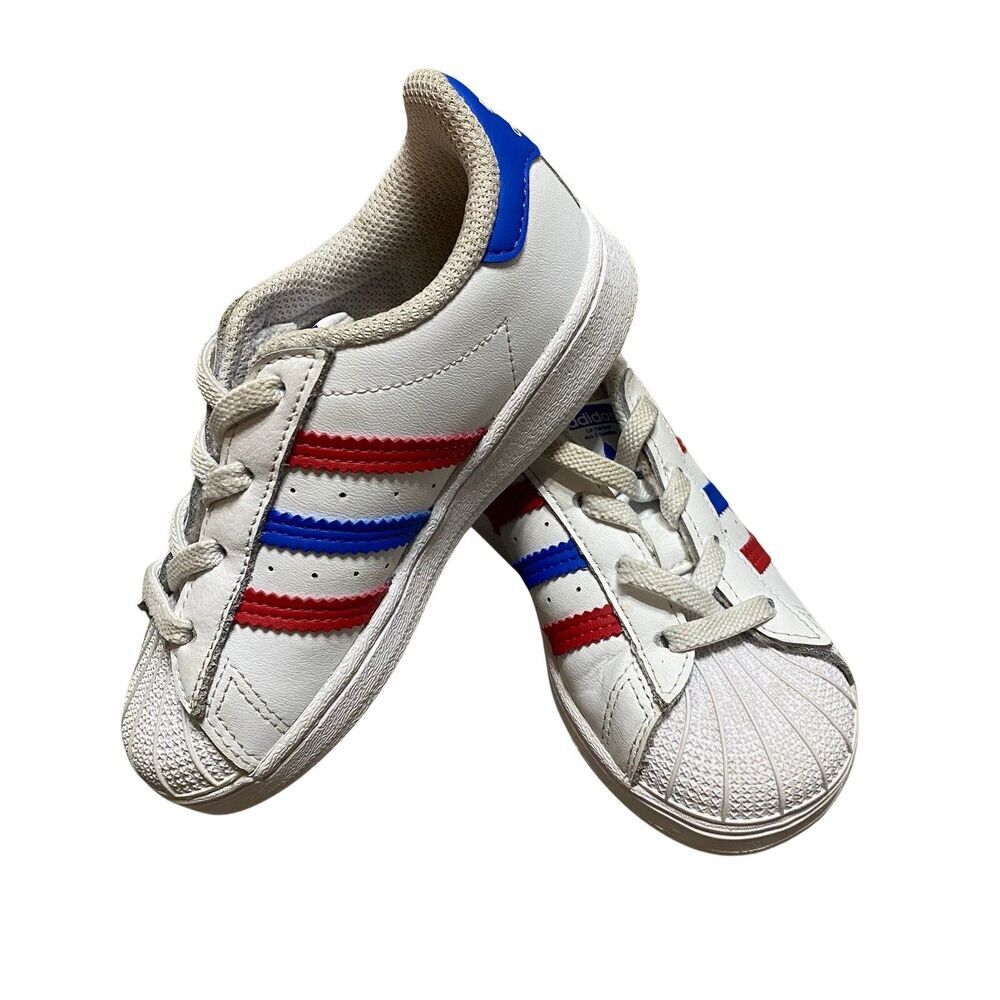 Adidas Originals Superstar White Blue Shoes Size Kids 8K Toddler